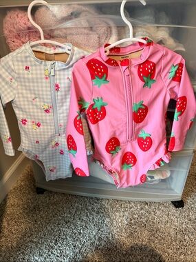 Old Navy Kids Rashguards blue gingham and strawberry print